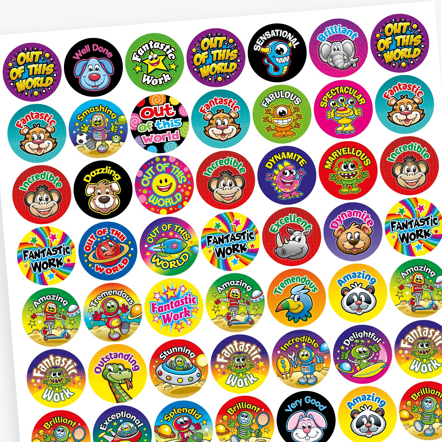 Assorted Bright Reward Stickers | 25mm | Choose a Pack Size