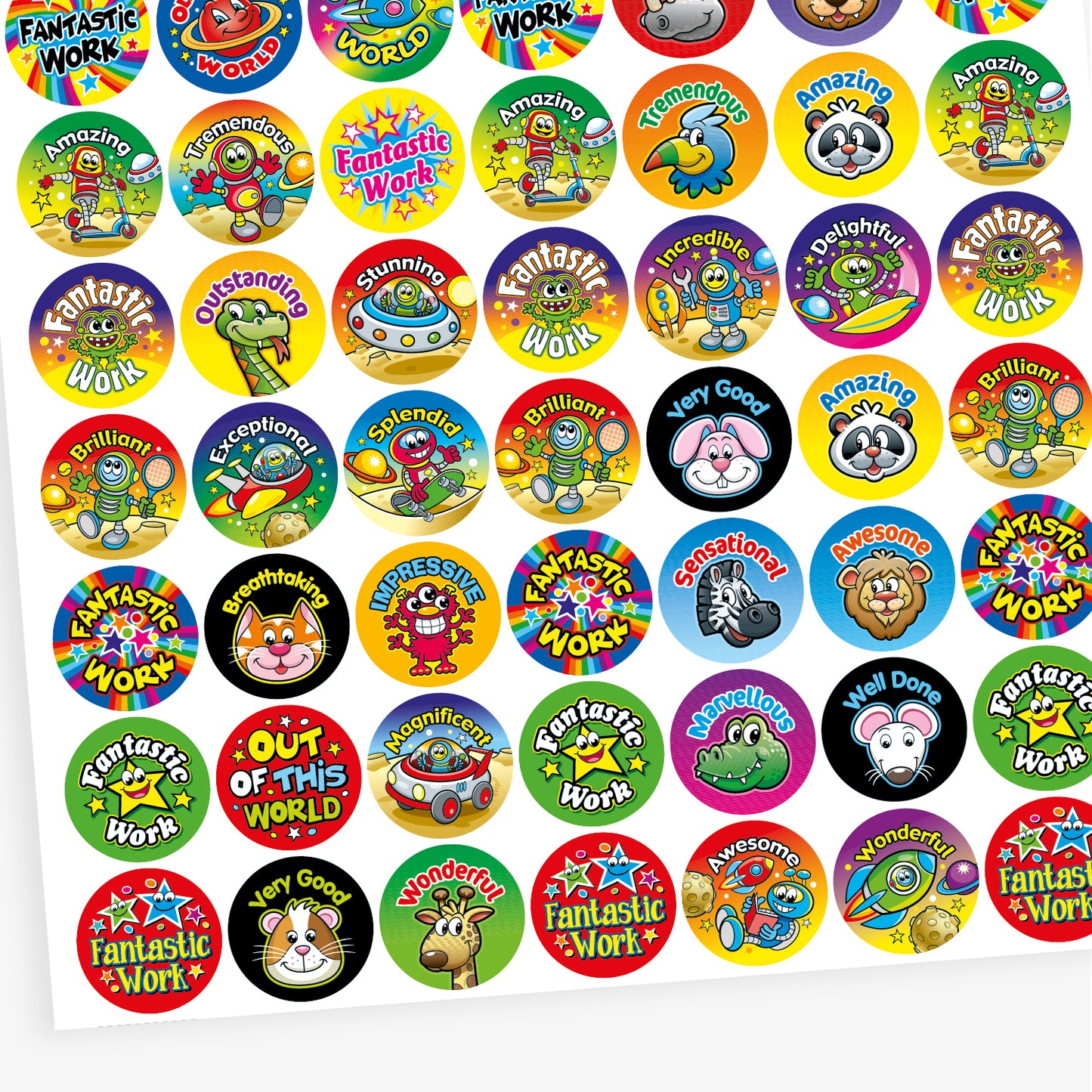 Assorted Bright Reward Stickers | 25mm | Choose a Pack Size