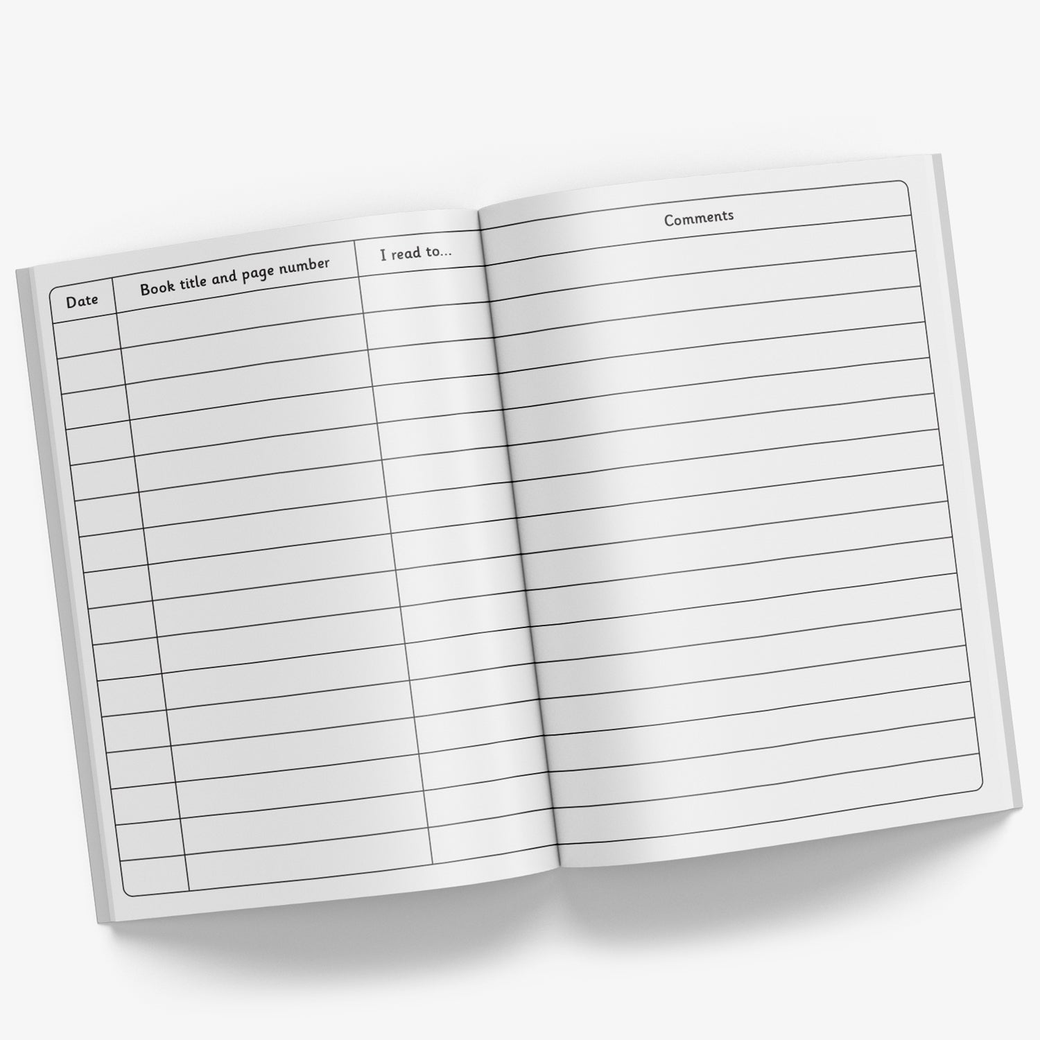 Inside lined pages of record book with h
