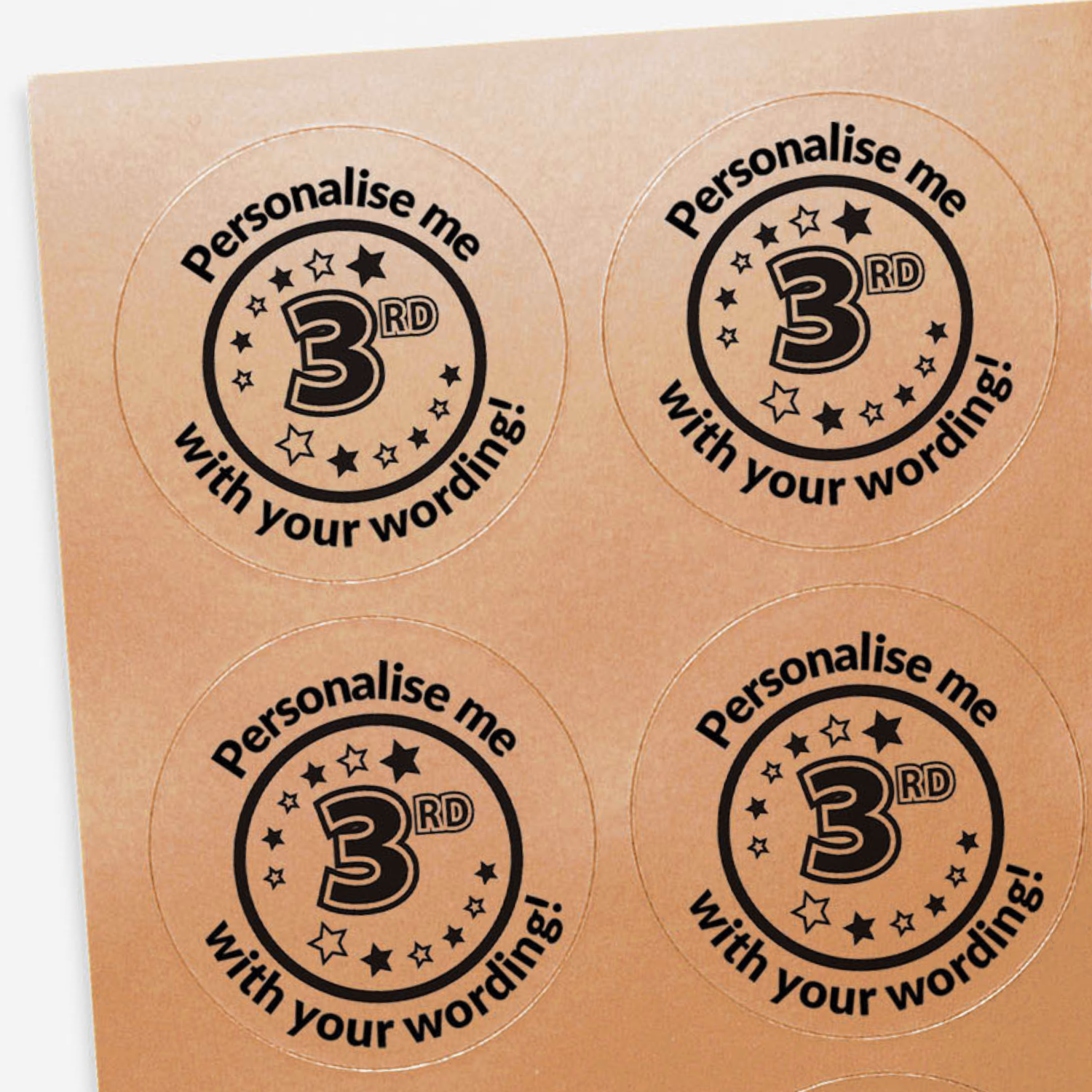35 Personalised Metallic 3rd Place Stickers - 37mm