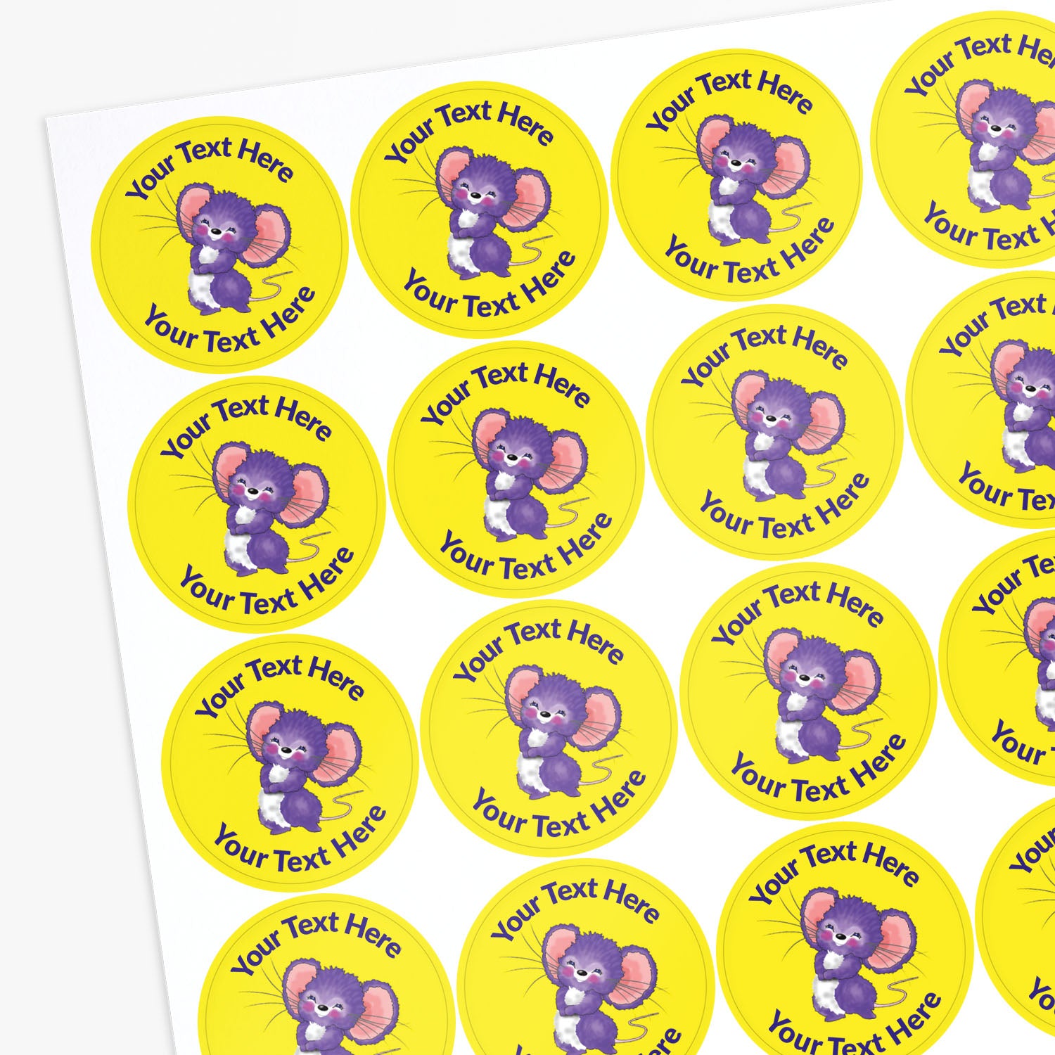 Personalised Mouse Stickers | Yellow | 35 per sheet | 37mm