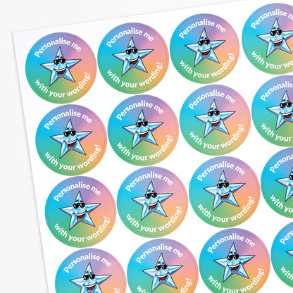 35 Personalised Star Stickers - Multicoloured - 37mm