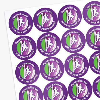 Sheet of personalized stickers with running theme and text.