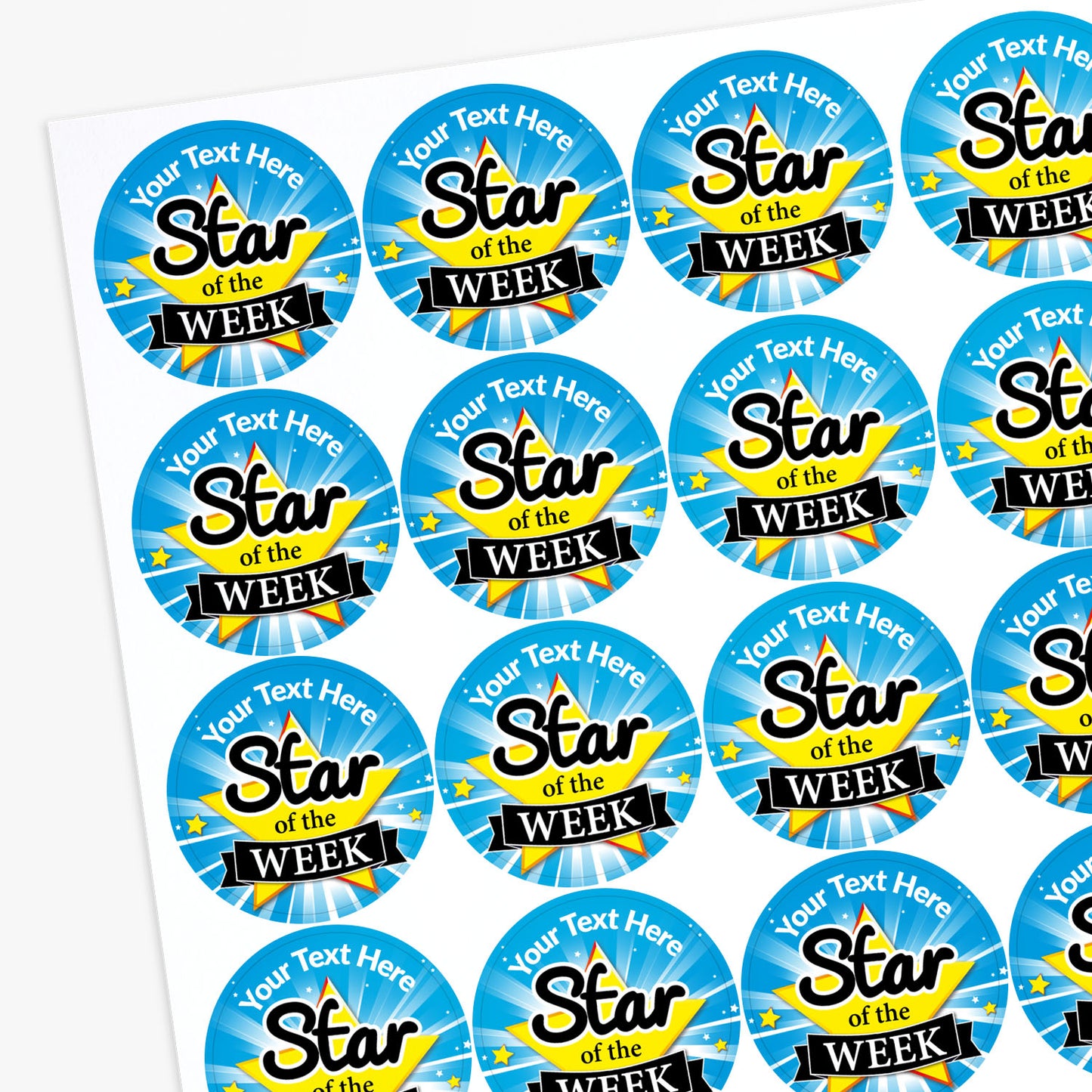 Sheet of 'Star of the Week' stickers with customizable text
