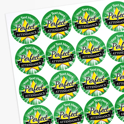 Sheet of 'Perfect Attendance' stickers with customizable text area.