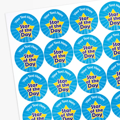 Sheet of personalised star of the day stickers with wording your text here. 
