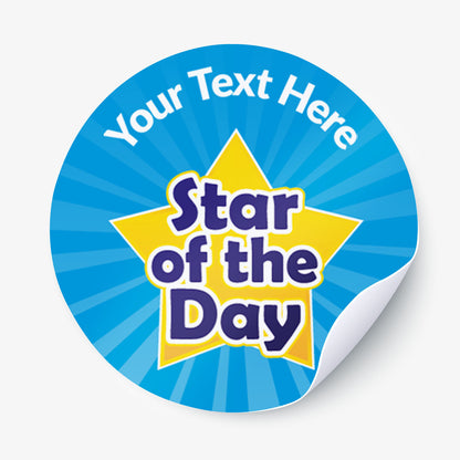 Circular sticker with 'Star of the Day' text on a blue background