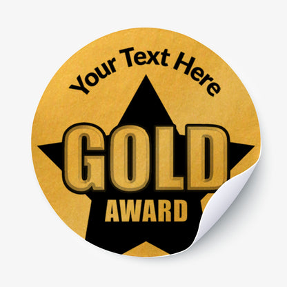 Gold Award sticker with customisable text on a white background.
