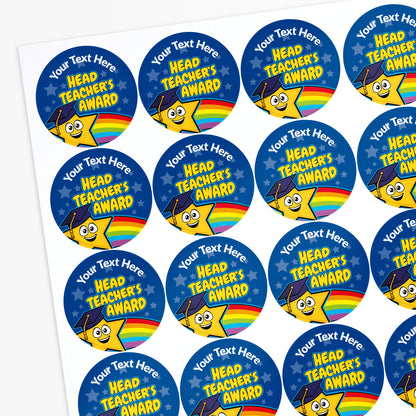 Sheet of blue circular sticker with a Star in a cap and text