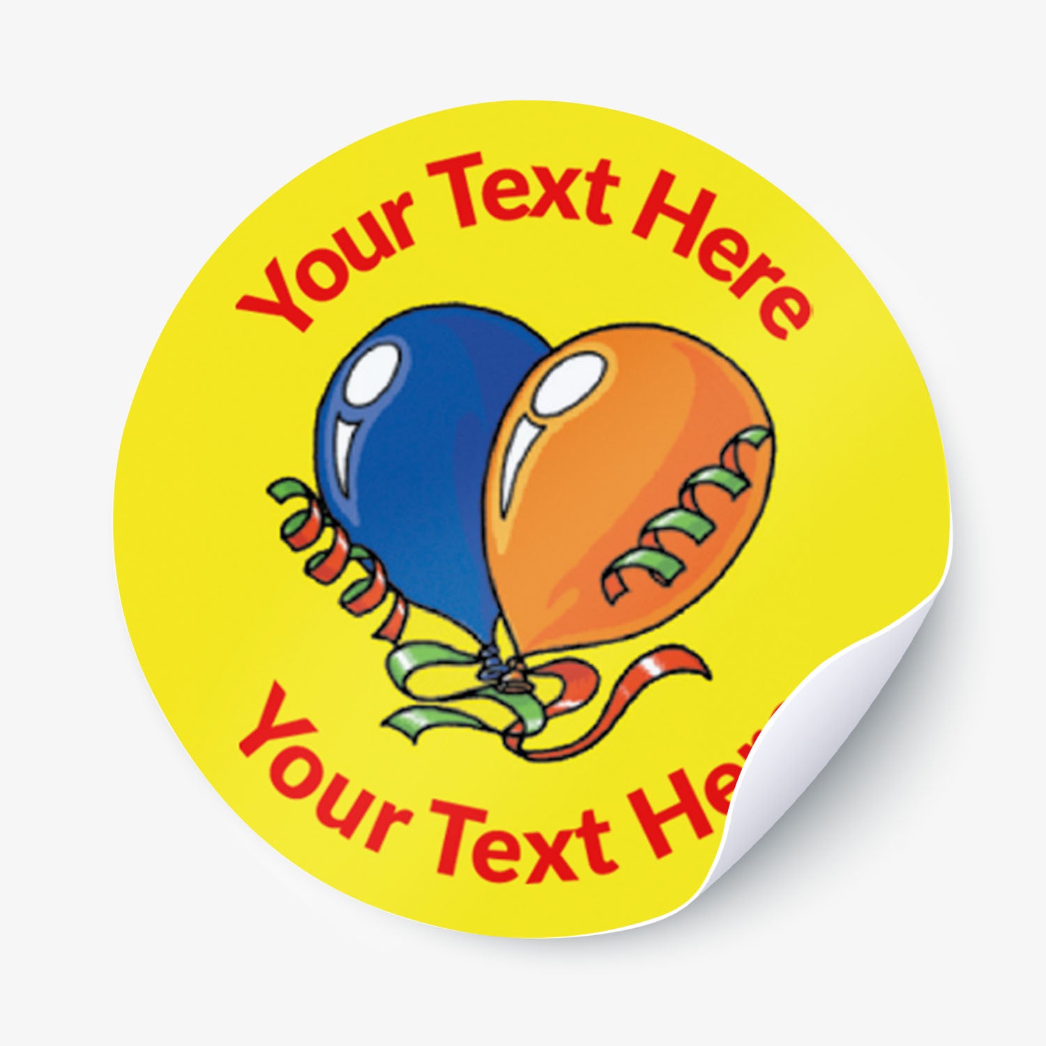 Yellow sticker with 2 party balloons as the central image.  Space for personalisation above and below the image.