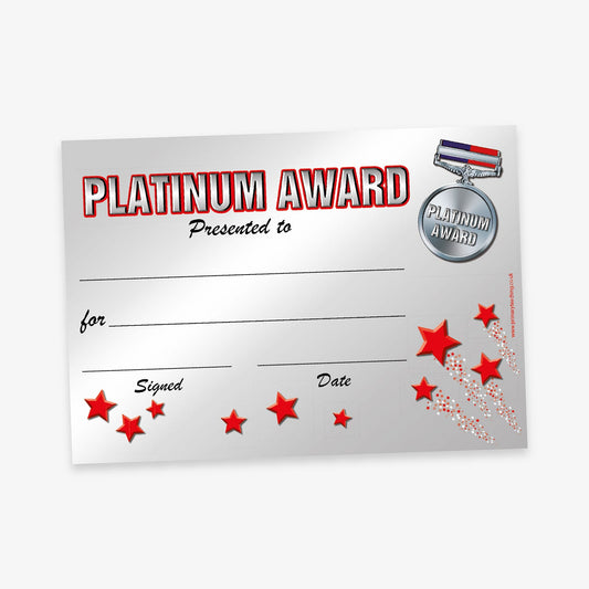 20 Platinum Award Certificates - A5