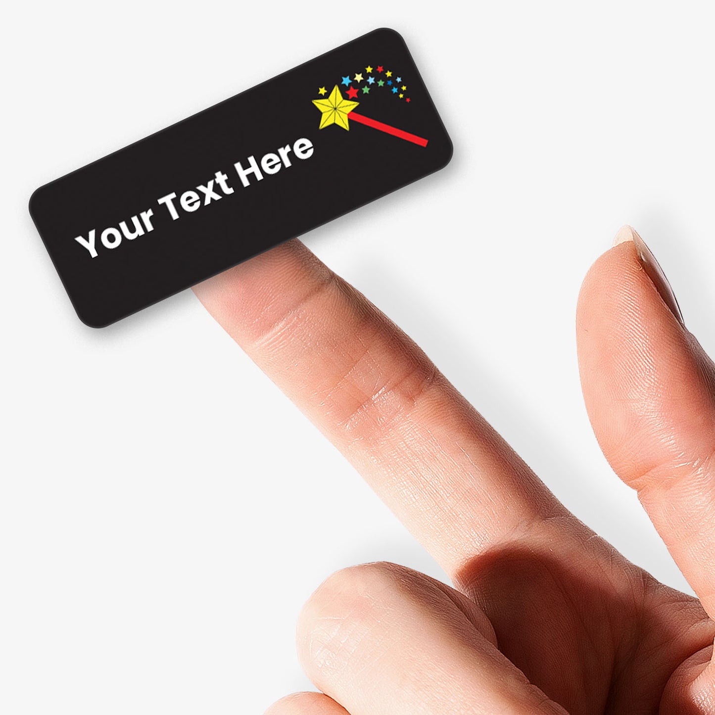 Personalised sticker with star wand design and customisable text.