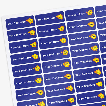 Sheet of Blue stickers with white text and a sunshine with thumbs up icon