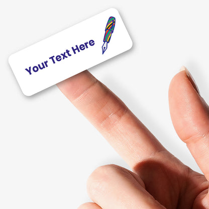Personalised stickers with fountain pen designs and customisable text.