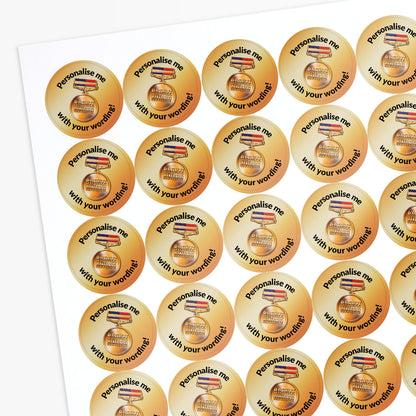 Bronze stickers with a Bronze Award Medal as a central image.  'Personalise me with your wording!' surrounds the image.