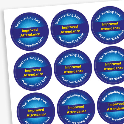 70 Personalised Improved Attendance Stickers - 25mm