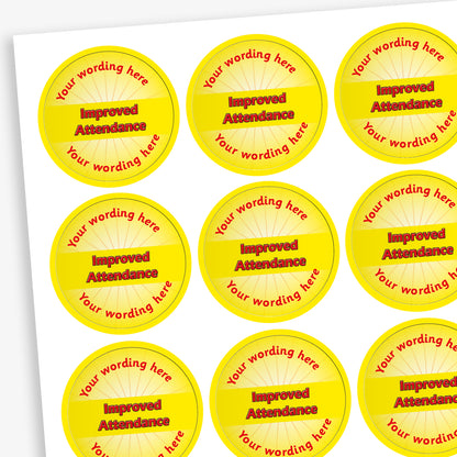 70 Personalised Improved Attendance Stickers - 25mm