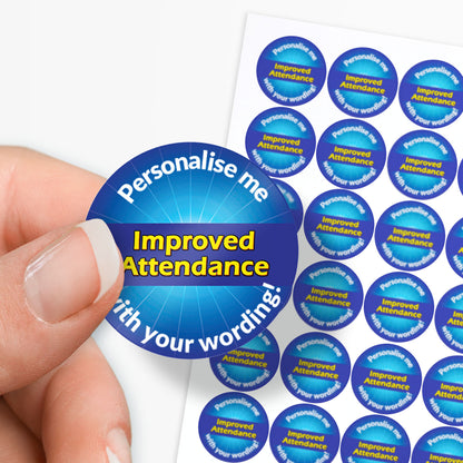 70 Personalised Improved Attendance Stickers - 25mm