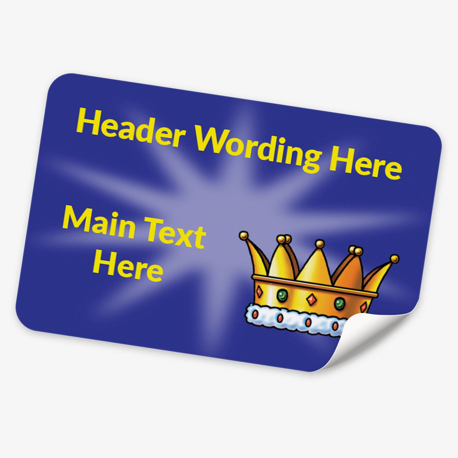 Placeholder design with customisable text and a crown icon on a blue background