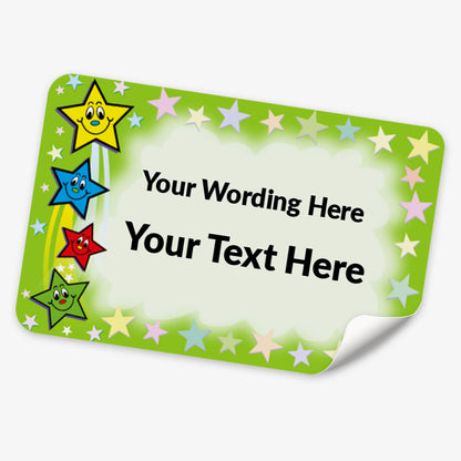 single rectangle green sticker with star decals and text