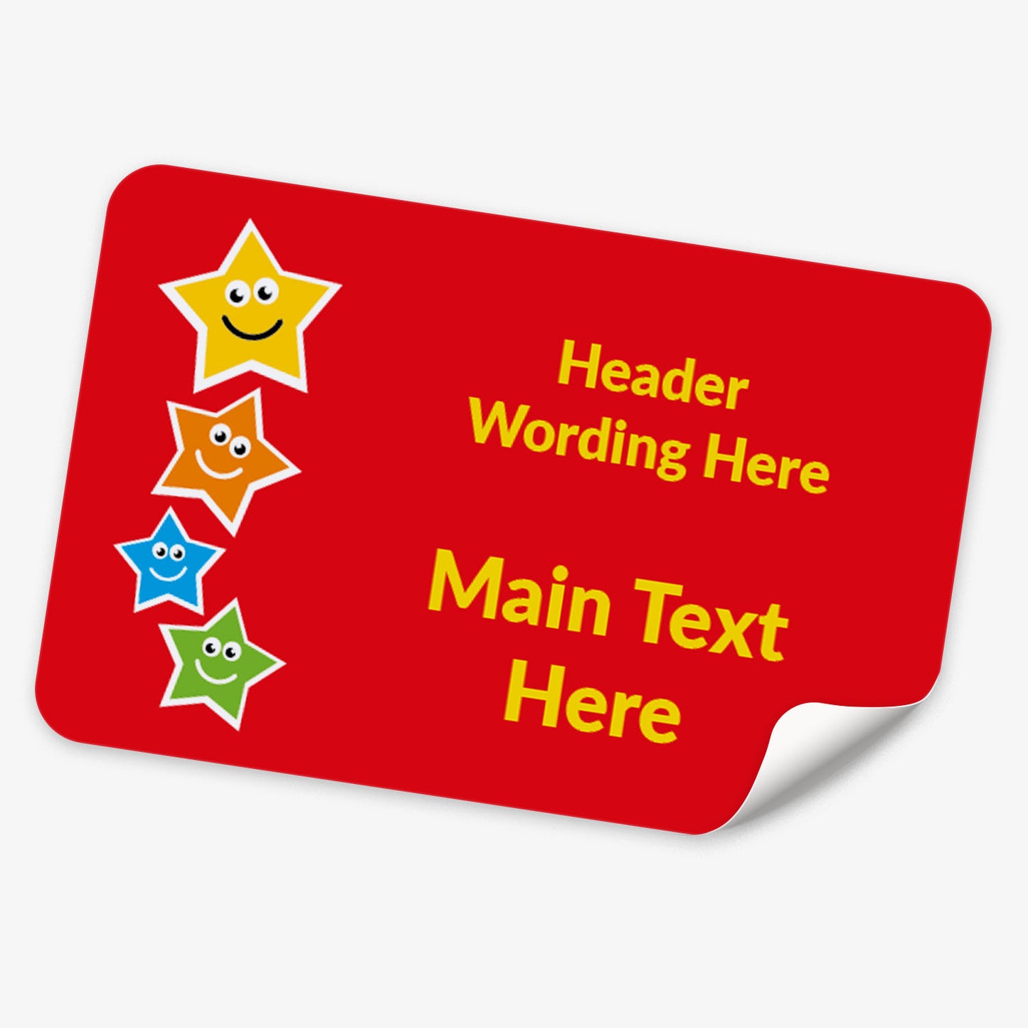 Rectangle red sticker with star decals and text