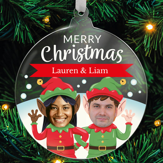Upload Your Own Photo Elves Bauble - 80mm