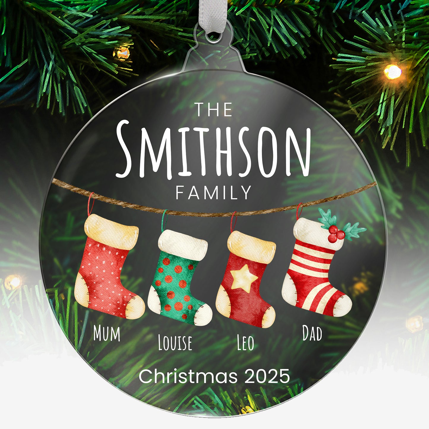 Personalised Christmas Stockings Bauble - 80mm