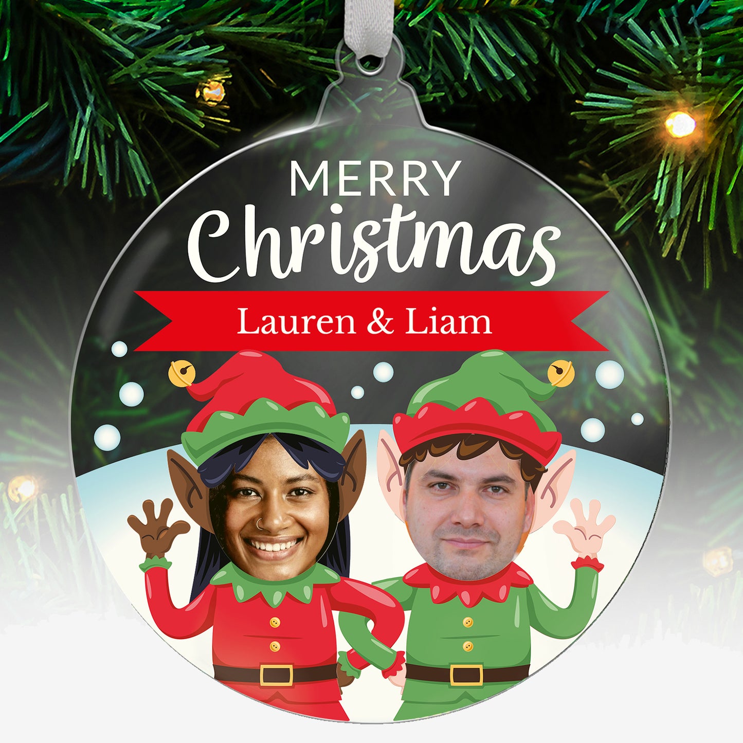 Upload Your Own Photo Elves Bauble - 80mm