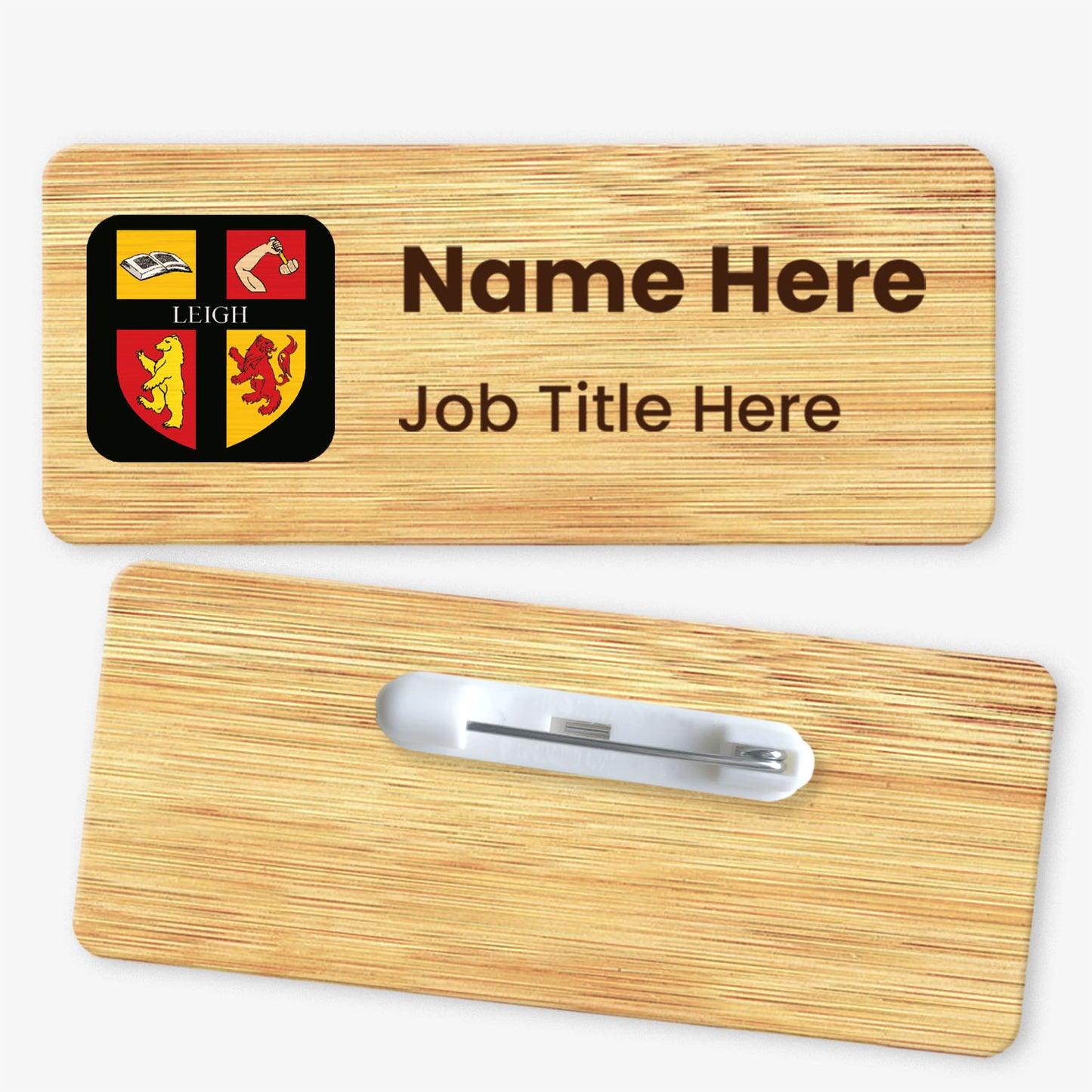 Upload Your Own Image Bamboo Rectangle Name Badge - 76mm x 32mm