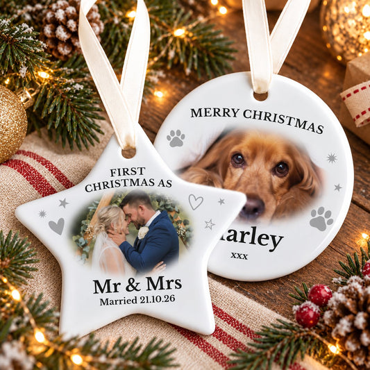 Personalised Upload Image with Message Ceramic Bauble