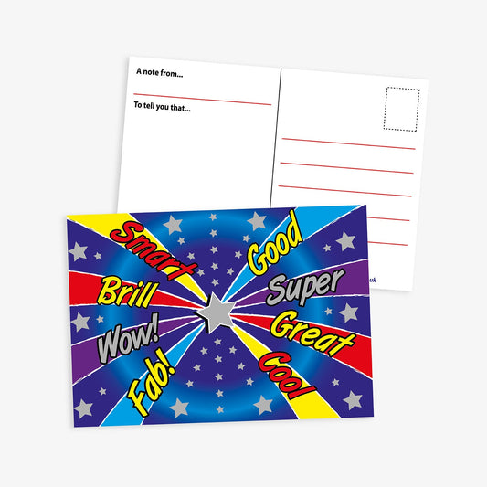 20 Metallic Positive Words Star Postcards - A6