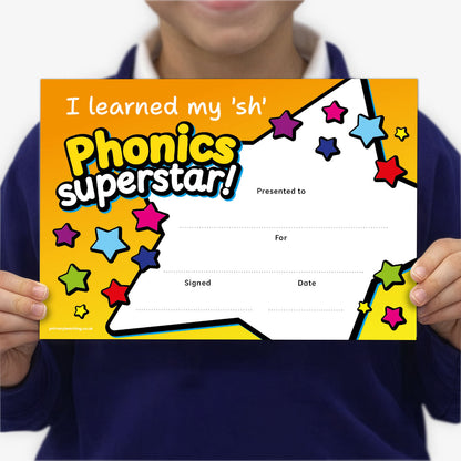 Personalised Phonics Superstar Award Certificate - A5