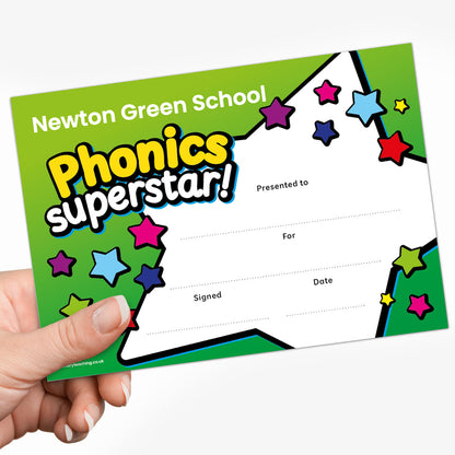 Personalised Phonics Superstar Award Certificate - A5