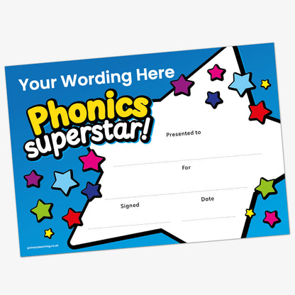 Personalised Phonics Superstar Award Certificate - A5