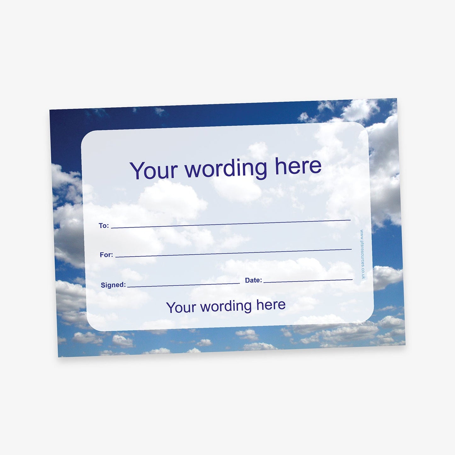 Personalised Clouds Blank Certificate - A5