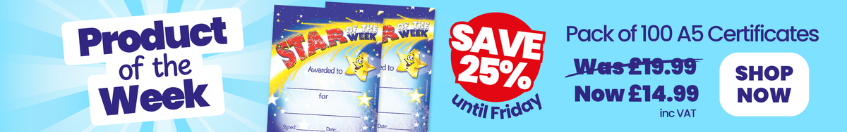 Product of the Week: VSOW2. 100 Star of the Week Certificates for £14.99. 25% Off. SHOP NOW.
