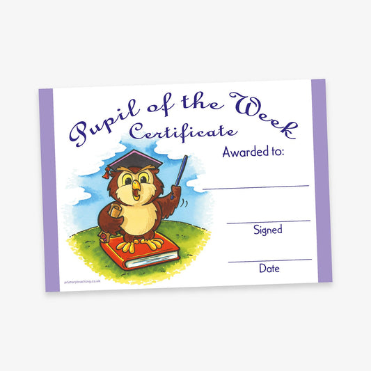 20 Pupil of the Week Owl Certificates - A5