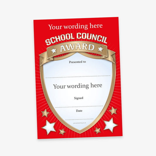 Personalised School Council Shield Certificate  - A5