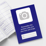 A5-sized personalised reading record books featuring space to upload a loge, personalise text and choose a colour for the cover of the book; each book contains 40 pages with sections for recording reading progress, parent/teacher comments, and book reviews; designed to support pupils' literacy development and home-school communication in educational settings