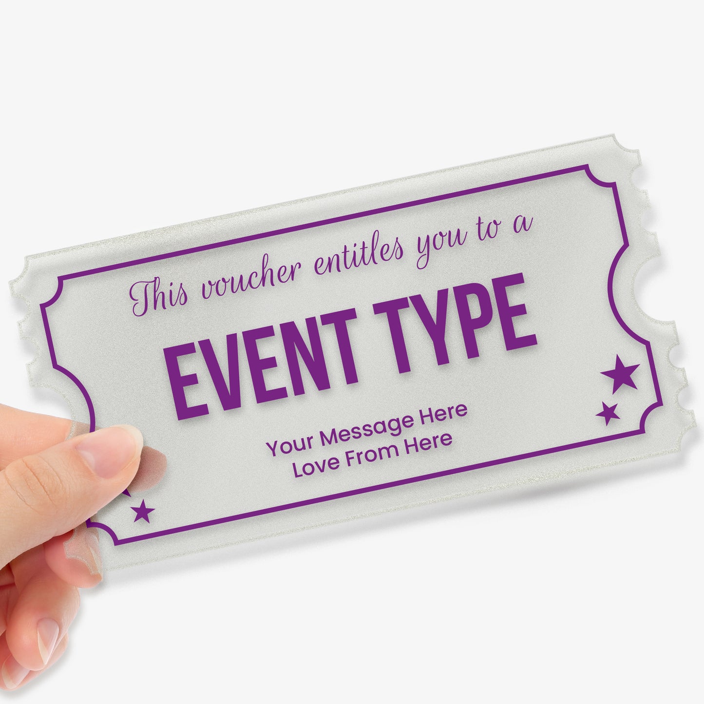 Personalised Frosted Voucher Acrylic Ticket - 140mm x 70mm