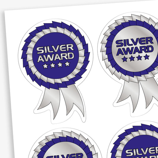25 Metallic Rosette Stickers  - Silver - 54 x 37mm