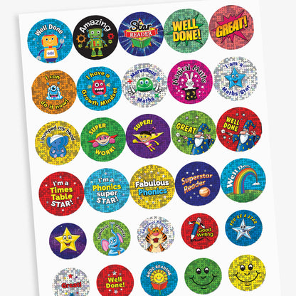 30 Assorted Holographic Shape and Size Stickers