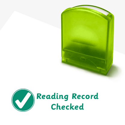 Green teacher stamp with 'Reading Record Checked' text.