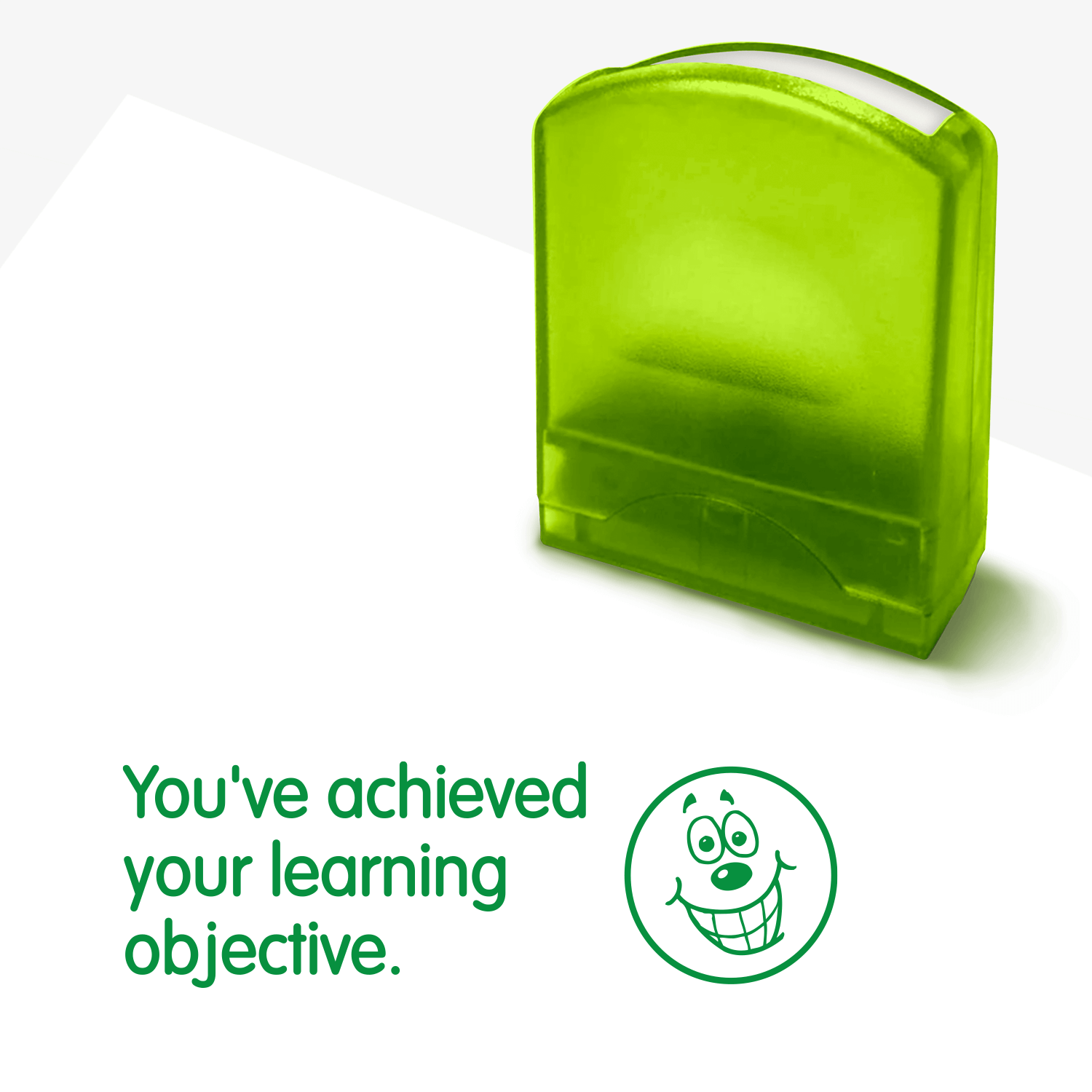 Green teacher stamp with text 'You've achieved your learning objective'.