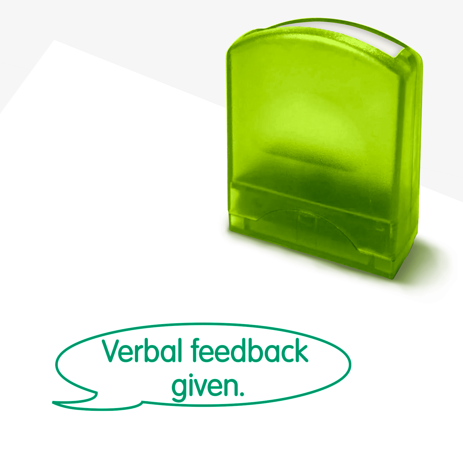 Green teacher stamp with 'Verbal feedback given.' text.