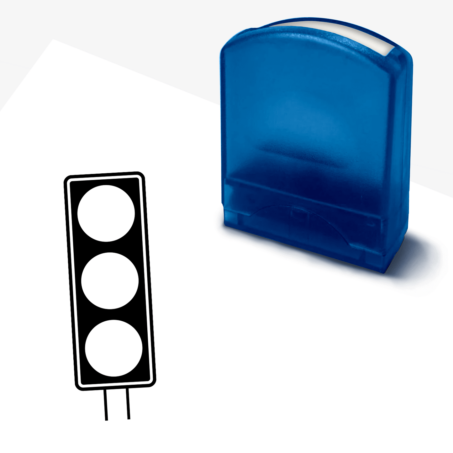 Black ink teacher stamp with traffic light image.