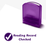Purple teacher stamp with 'Reading Record Checked' text.