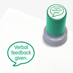 Green teacher stamp with 'Verbal feedback given.' text.