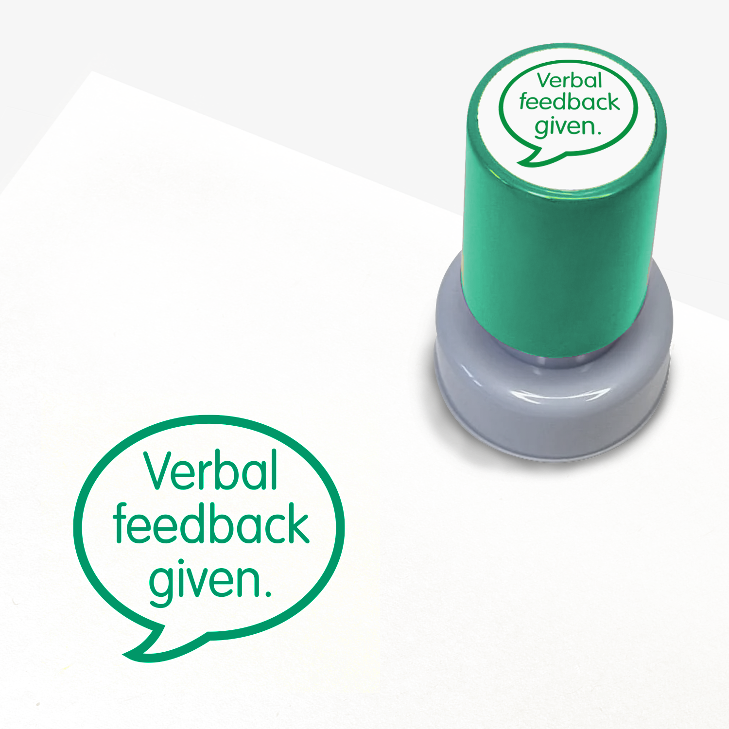 Green teacher stamp with 'Verbal feedback given.' text.