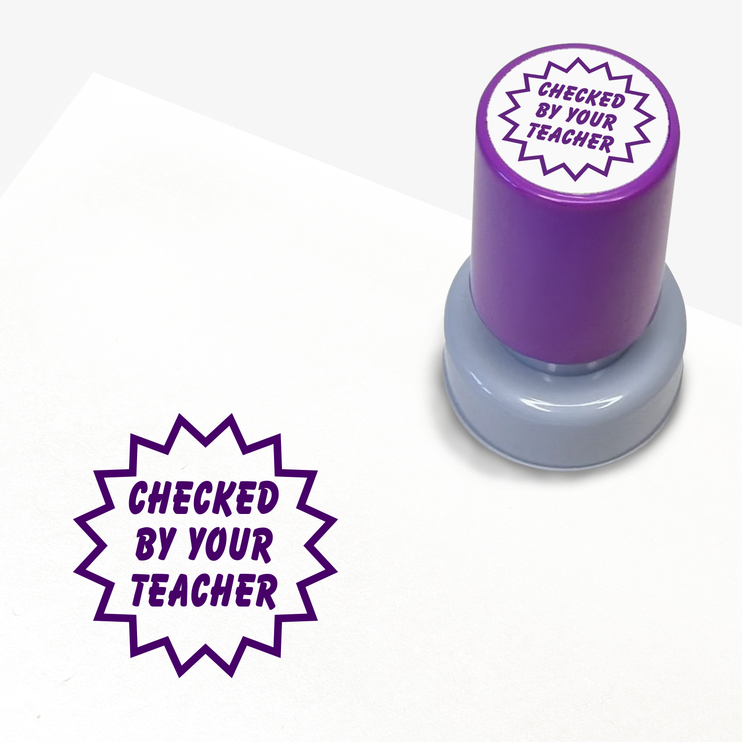 Purple stamp with 'Checked by your teacher' text.